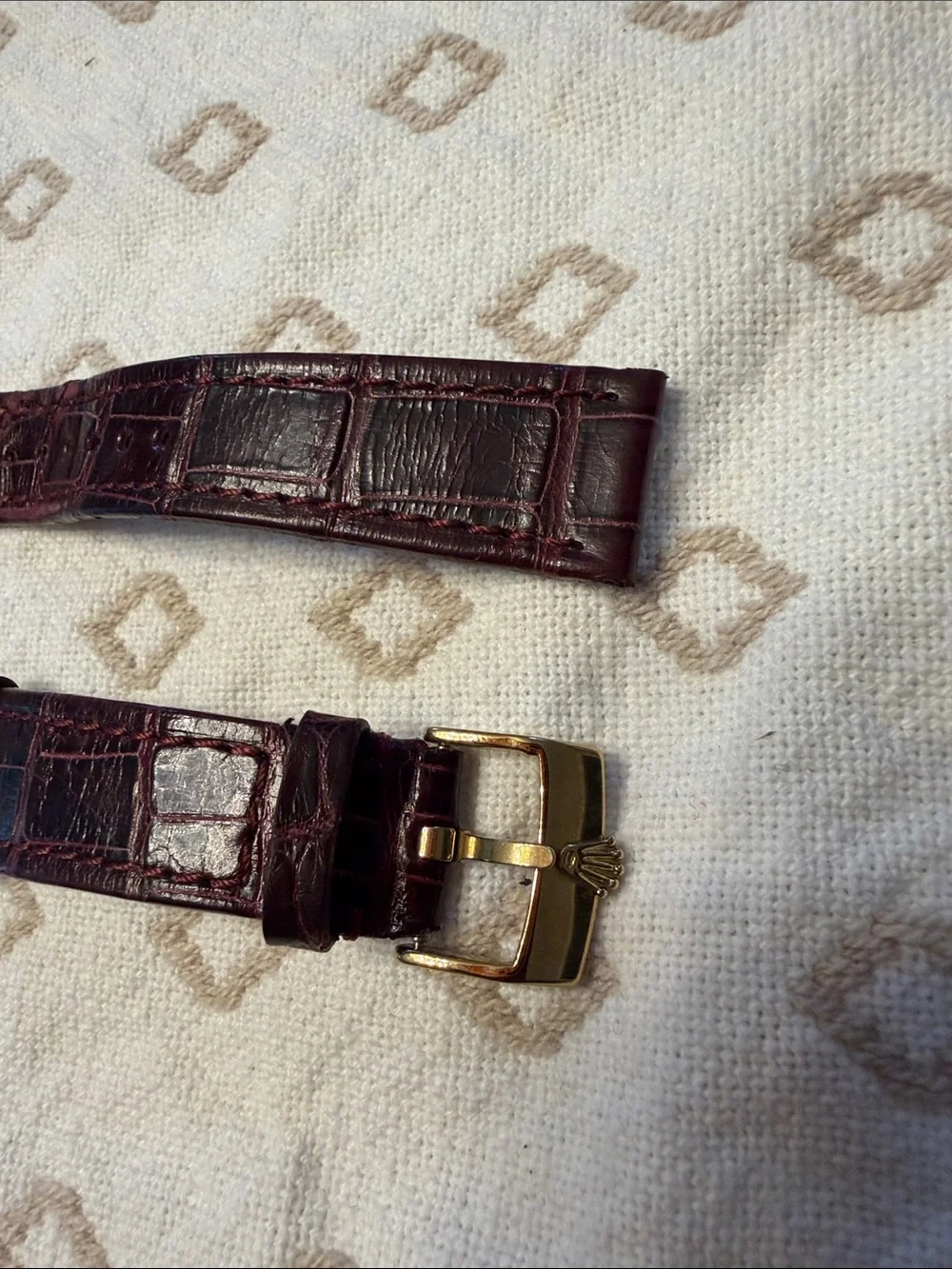 Rolex Burgundy Crocodile Leather Watch Strap with Gold Buckle